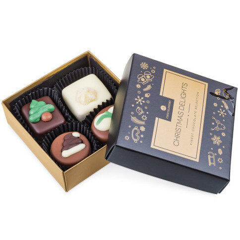 vianočné pralinky, pralinky na vianoce, vianočné čokolády, sviatočné čokolády, čokoládové vianočné darčeky, firemné darčeky, corporate gifts