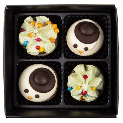 čokoládové pralinky na Vianoce, čokoládové figúrky, belgická bonboniéra, belgické pralinky, vianočné belgické pralinky, darček na Vianoce