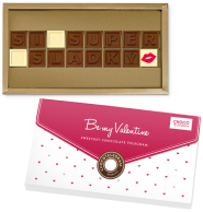 valentínsky darček z čokolády, čokoláda na Valentína, čokotelegram na Valentína, si super sladký