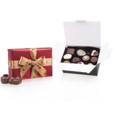 vianočné belgické pralinky, vianočná bonbonierka Ballotin, luxusný vianočný darček, firemné vianočné darčeky z čokolády